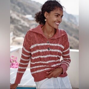 GARNET HILL Linen & Organic-Cotton Button-Detail Sweater SIZE: SMALL
